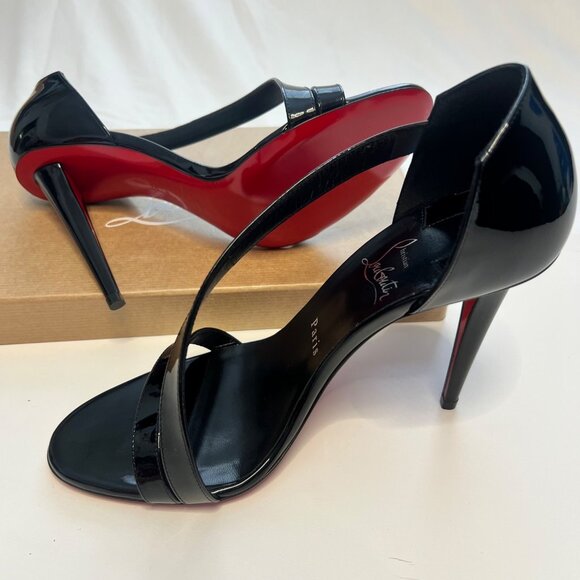 Christian Louboutin Astridal Black Strappy Heels 100mm Leather Stilettos Size 39 - Picture 1 of 12